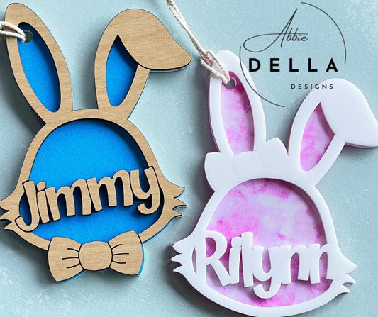 Personalized Bunny Ornament – Custom Easter Basket Tag or Decor